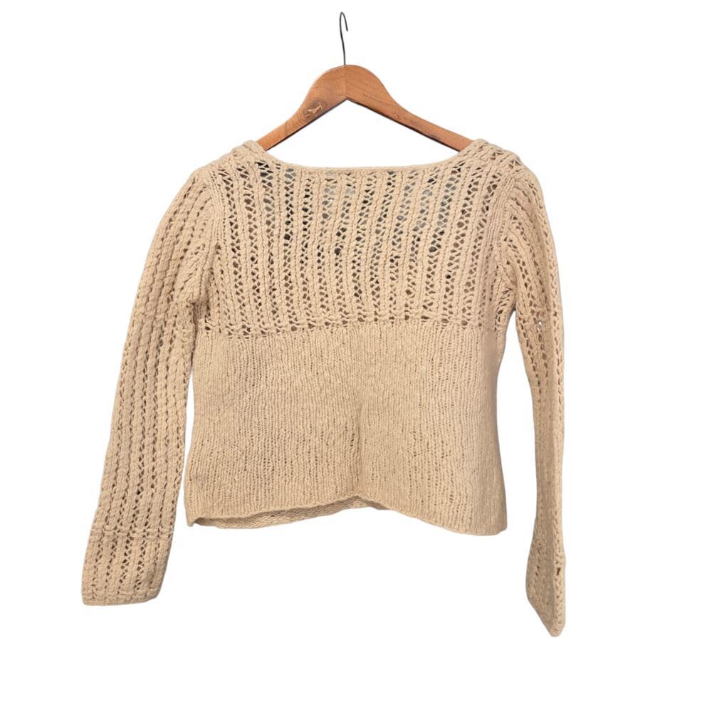 Express Handknit Wool Blend Crochet Sweater Beige Size L - Picture 2 of 4